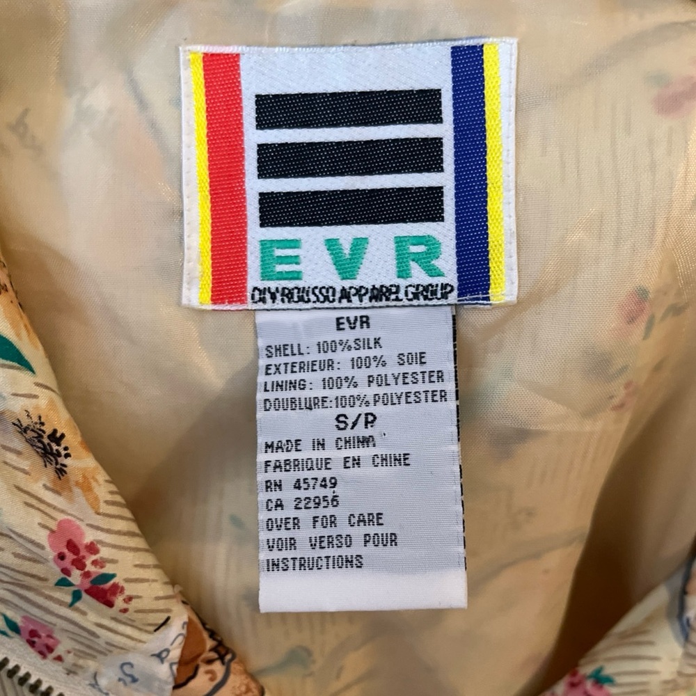 Vintage EVR Garden Theme 100% Silk Bomber Jacket Small - Picture 5 of 5